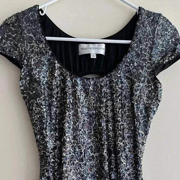 Dress The Population Gabriella Mini Dress, Sequined Open Back Dress, Large - Picture 5 of 16